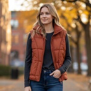 Vintage 70s 80s Reversible Down Feather Puffer Vest Orange Western Size M